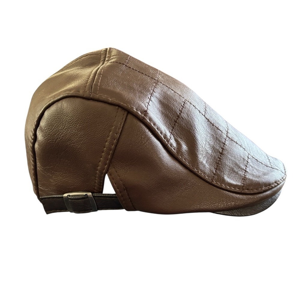 Cabbie Newsboy Faux Leather Vegan Patchwork Hat OS  Dk Brown Black Adjustable